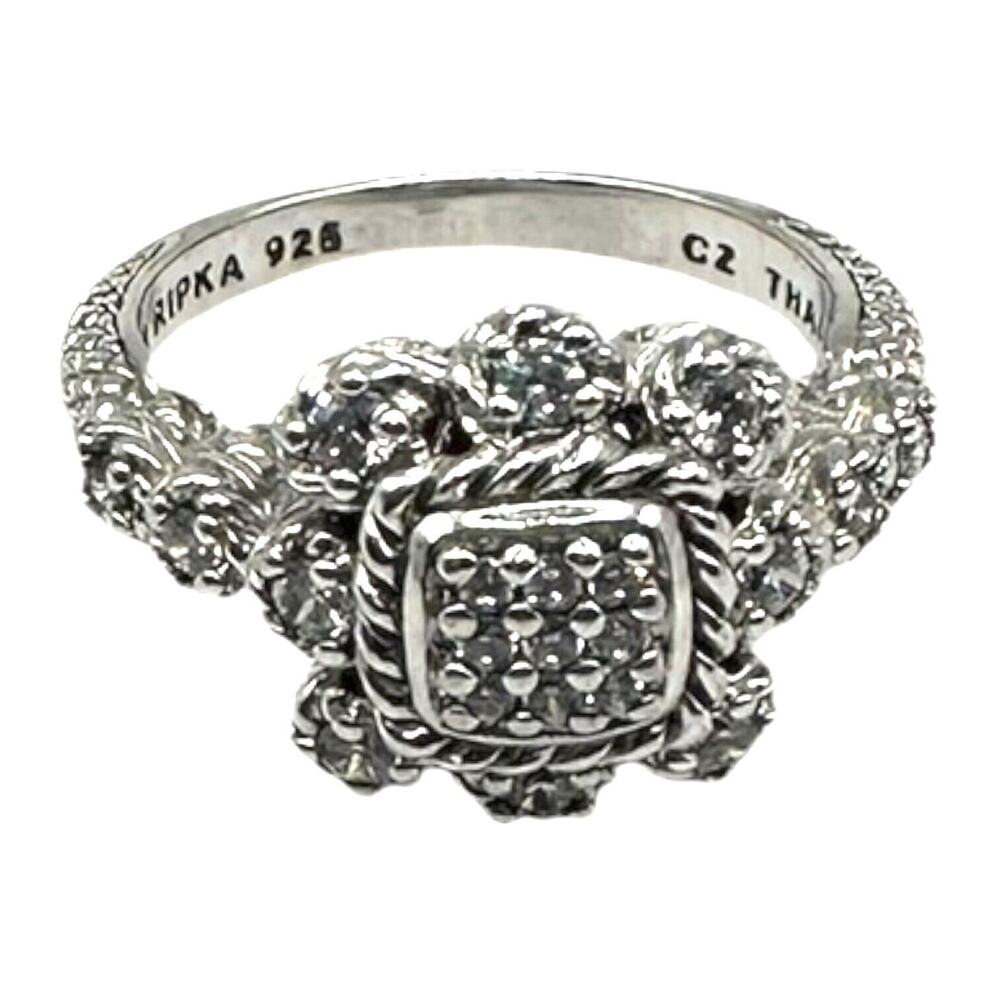 Judith Ripka Sterling Silver & CZ Diamonique Heirloom Statement Pave Ring Sz 11